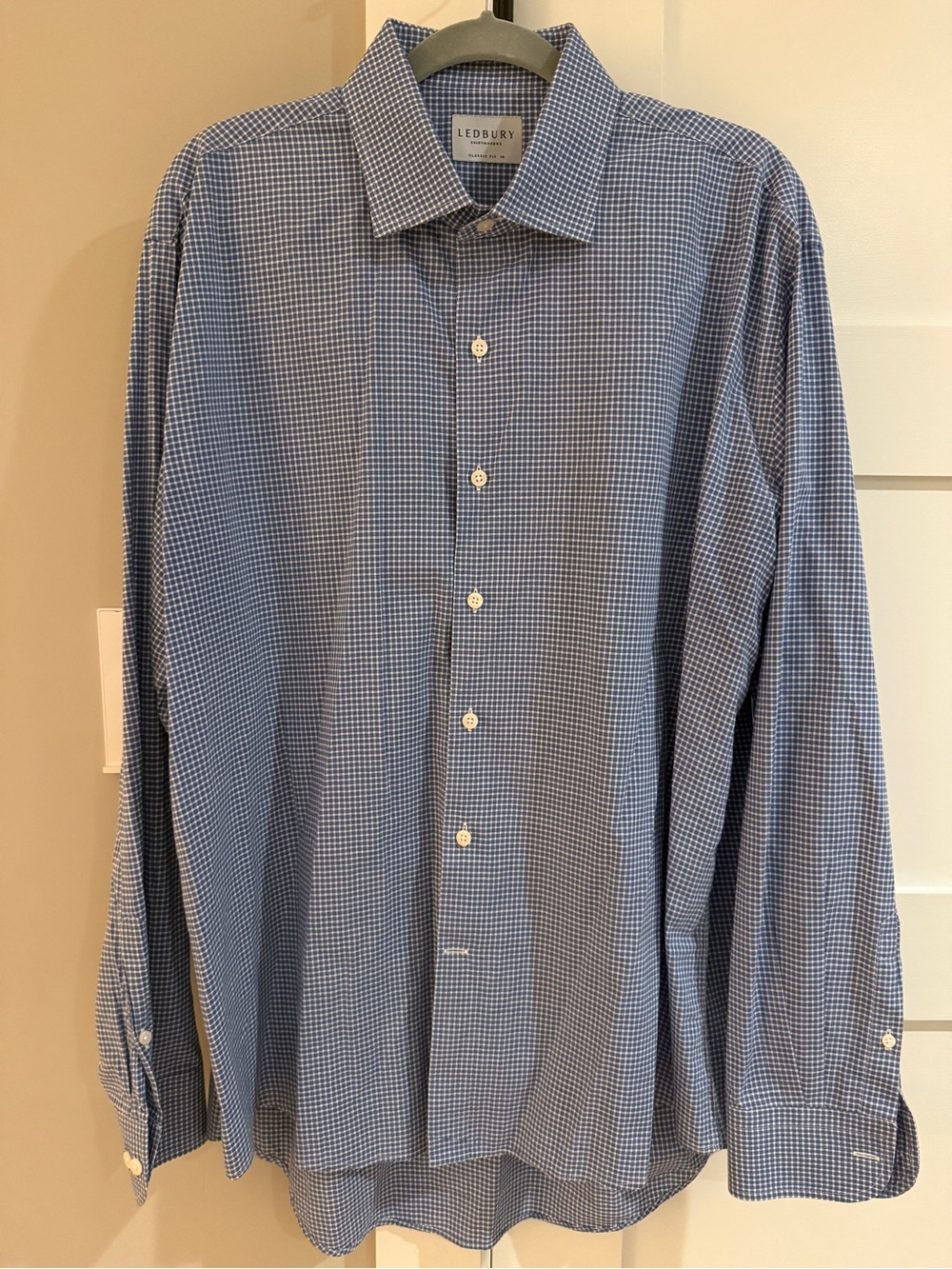 Ledbury Classic Fit 18 Blue White Gingham Check Long Sleeve Dress Shirt
